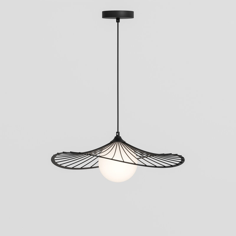 Vidalite L’Acrobate Pendant – Matte Black Wireframe Design And Opal Acrylic Diffuser Shade, Adjustable Hanging Height