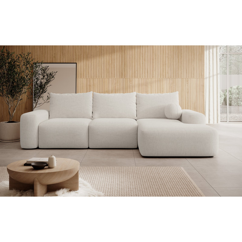 Carnos L-shaped Sofa Bed with Ball Cushion, Right Hand Facing, Cream