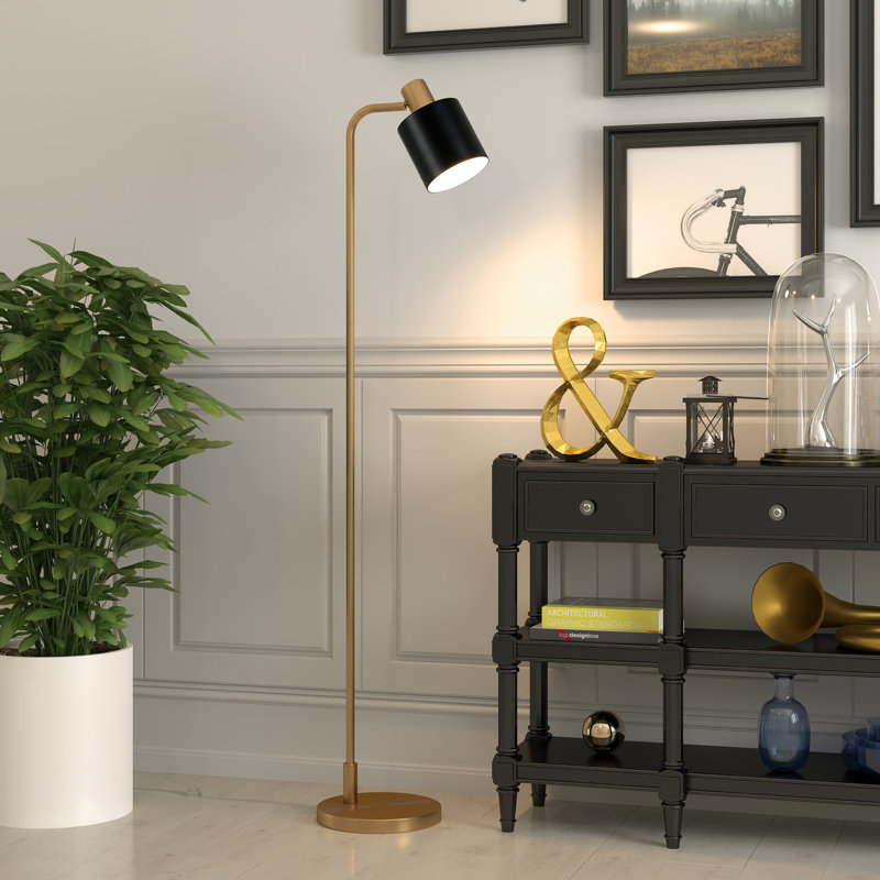 Khambrel 65" Tall Floor Lamp with Metal Shade in Brass/Black, Brass