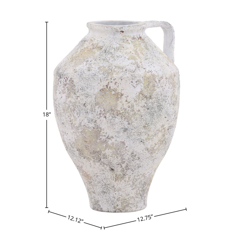 Halina 18" Tall Terracotta Vase, Distressed White