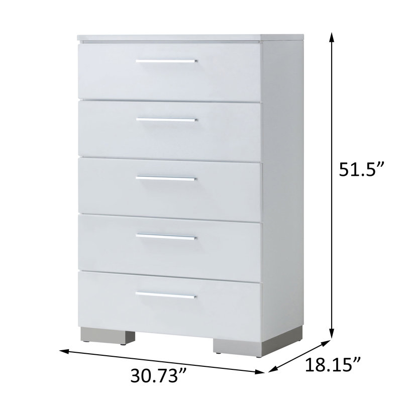 Commode 5 tiroirs l 30,73 po blanche