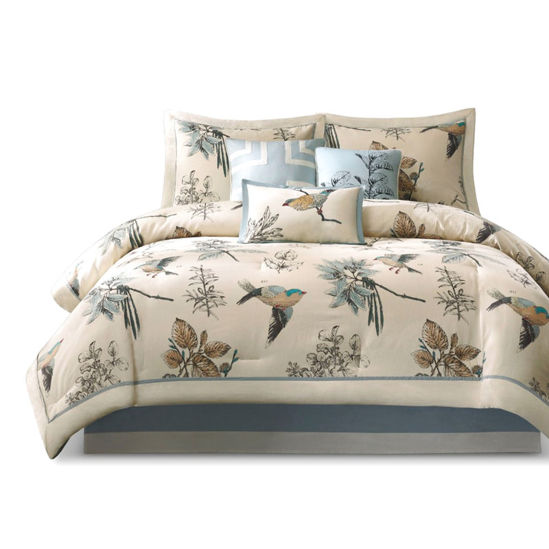 Édredon 7 pièces en kaki très grand - tissu sergé de coton avec broderie d'élégance champêtre