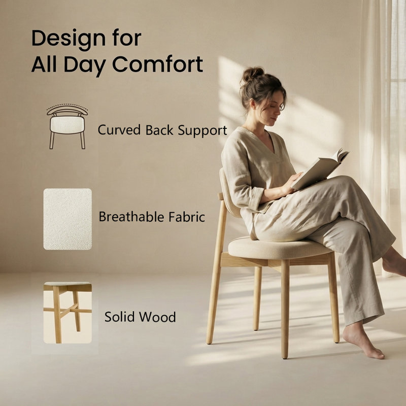 Modern Wood Frame Upholstered Dining Chair, Oak