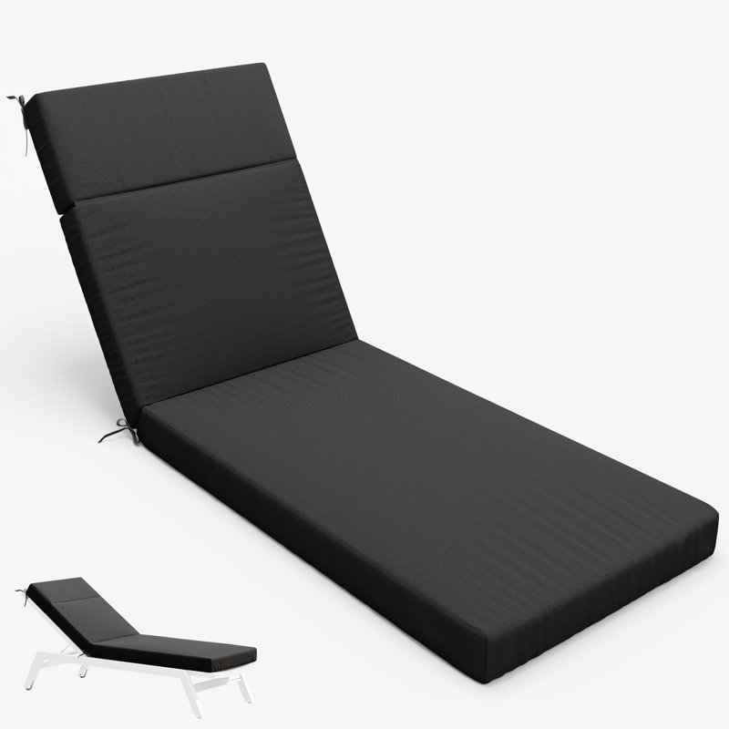 1-Piece Outdoor Chaise Lounge Chair Cushion, 80"X26"X4", Black