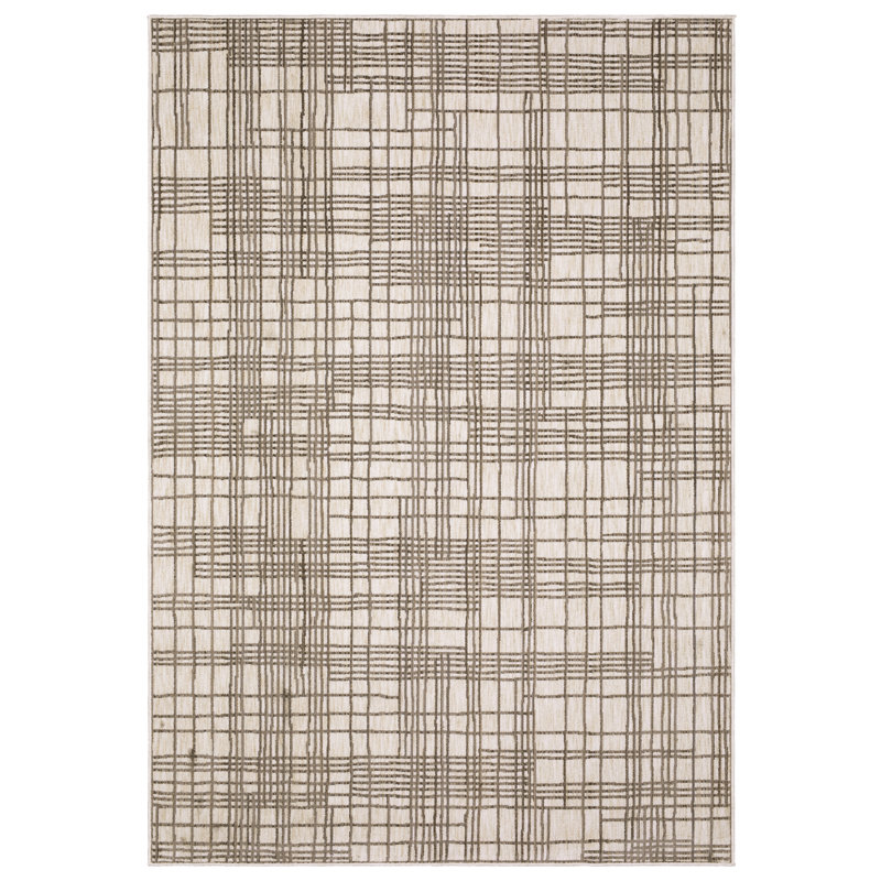 Harlow Etched Stripes Ivory/ Brown Area Rug, Rectangle 6'7" x 9'6"