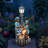 Outdoor Resin Water Fountain With LED Street Lamp & Children Statue, Garden Patio Decorative Water Feature