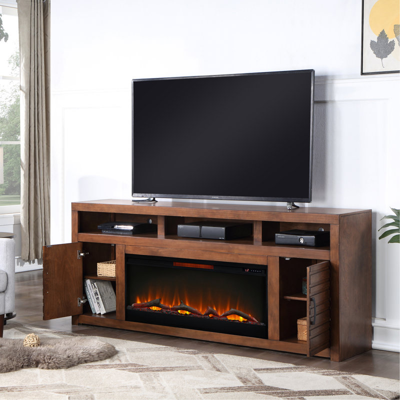 Meuble télé 78 po avec foyer électrique pour téléviseur de 95 po ou moins, assemblage minimal, finition whisky