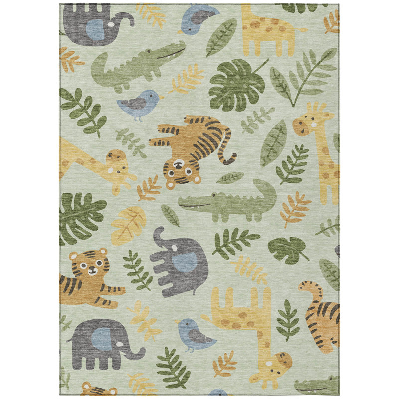 Machine Washable Indoor/Outdoor Chantille ACN2578 Kids Rug, Mint, 3' x 5'