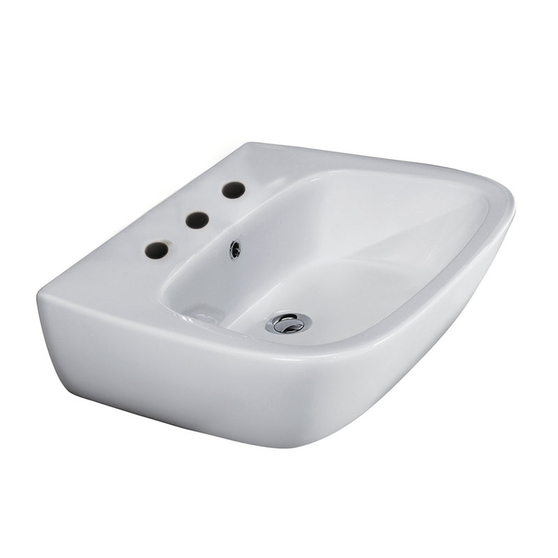Lavabo de salle de bain mural rectangulaire en porcelaine vitreuse blanche avec trop-plein Elena 500, Centres de 8 po