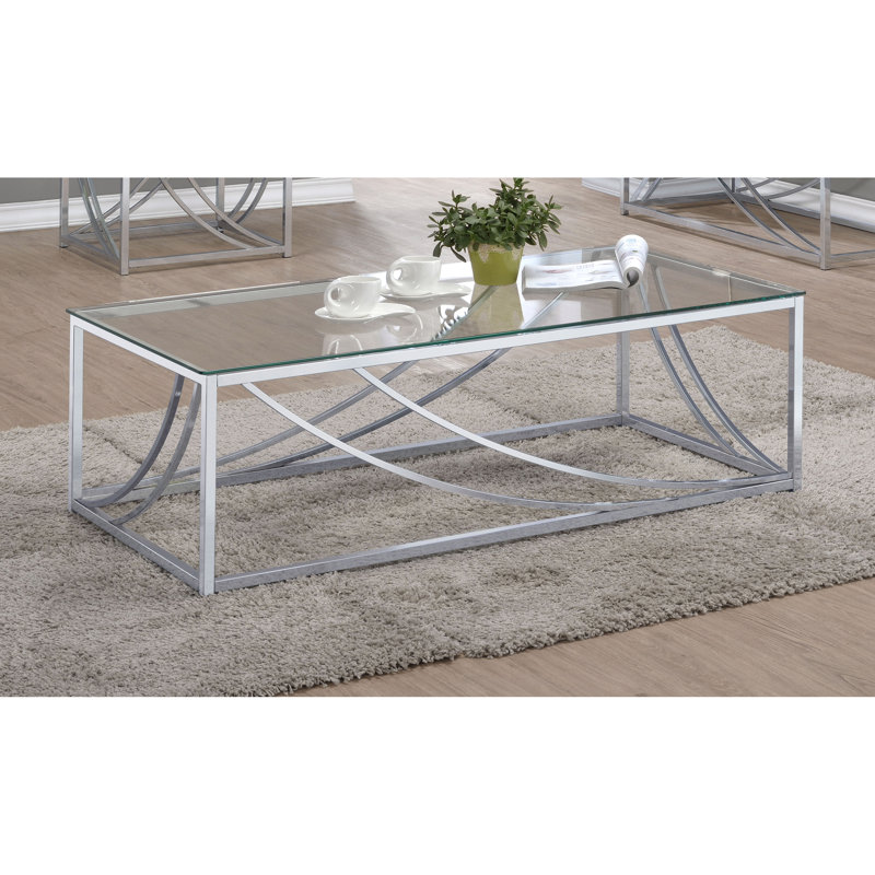 Table basse en verre et chrome avec pieds en métal | Idée de cadeau