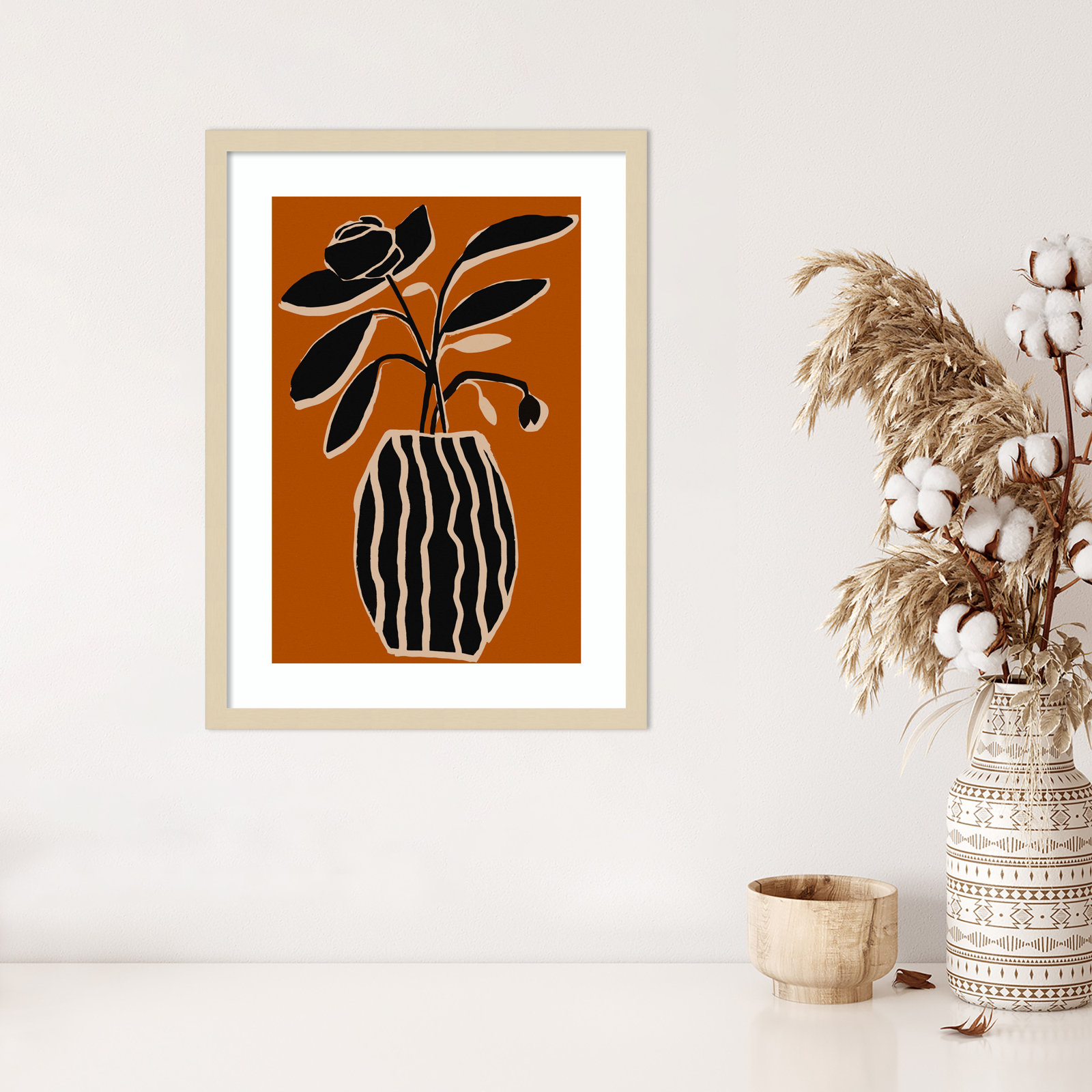 Ochre Still Life No 5 by Treechild, Brown Framed, 25" H x 19" W x 1" D