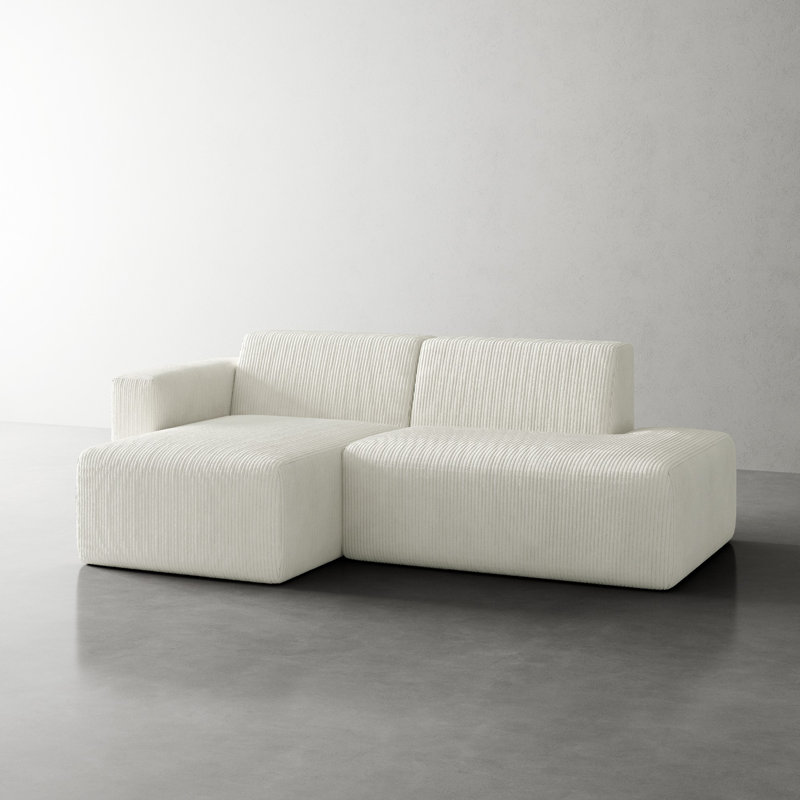Berlare 2 - Piece Compression Upholstered Boneless Corduroy L-Shaped Modular Sectional Sofa Set – Fully Compressed, No Assembly Required