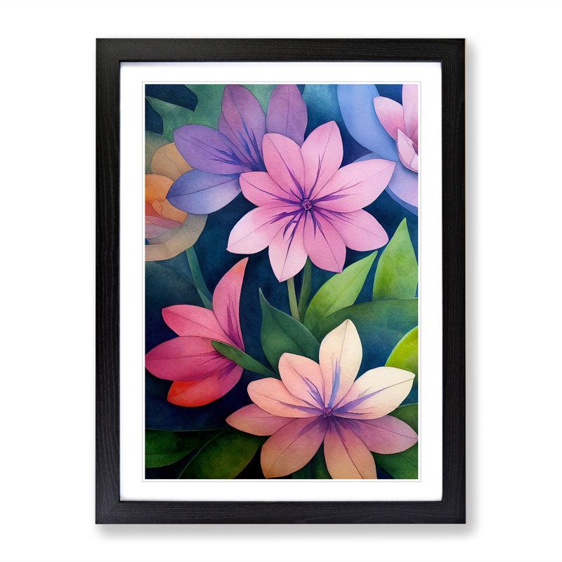 Beautiful Watercolour Flowers No.4 - Single Picture Frame Painting, Black Framed, 46cm H x 34cm W x 2cm D