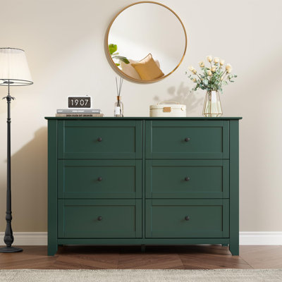 Grande commode moderne en bois vert foncé avec 6 tiroirs et tiroirs de rangement profonds