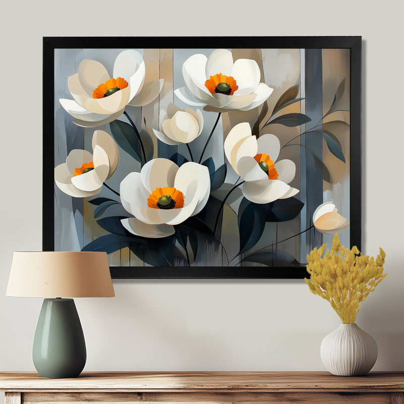 Fleur géométrique de Renoncule II - art mural Renoncule, H 12 po x l 20 po, Cadre simple noir