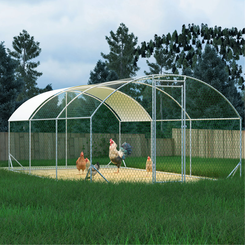 Grande cage à poules en métal avec couvercle imperméable et anti-UV, cage de clôture en forme de dôme pour l'extérieur et la ferme, tube de 1 po de diamètre, 9,84 pi x 19,68 pi x 6,56 pi