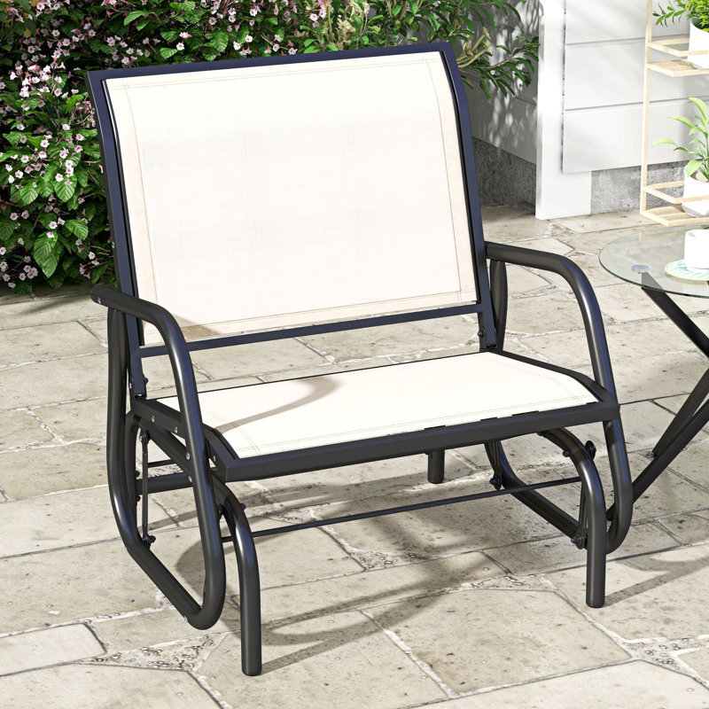 Outsunny Porch Glider, Metal Frame Swing Glider Chair With Breathable Mesh Fabric, Curved Armrests And Steel Frame For Garden, Poolside, Backyard, Balcony, Cream White