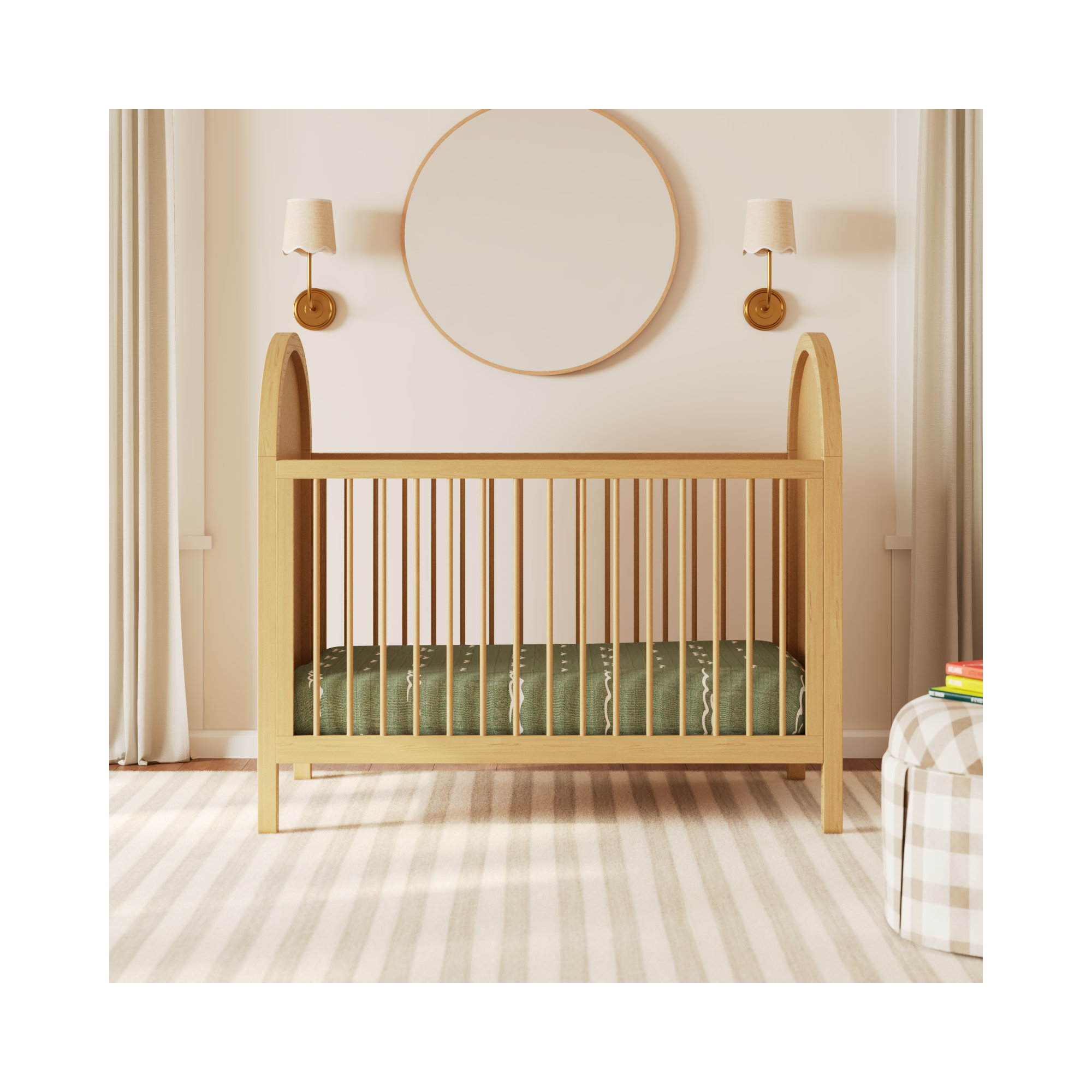 Bondi Cane 3-in-1 Convertible Crib with Toddler Bed Conversion Kit, Honey with Natural Cane