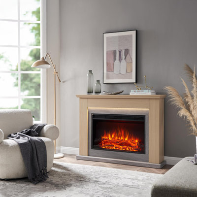 FLAMME Ingleton Electric Fireplace with surround with 2kW Fireplace Heater White Multiple Colours Available