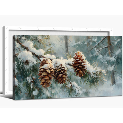 Grandes photos hivernales murales - pommes de pin, art mural de Noël, impressions sur toile de paysage d'hiver, peinture de scène d'hiver pour mur de salon, reproduction sur toile tendue, 20 po x 40 po