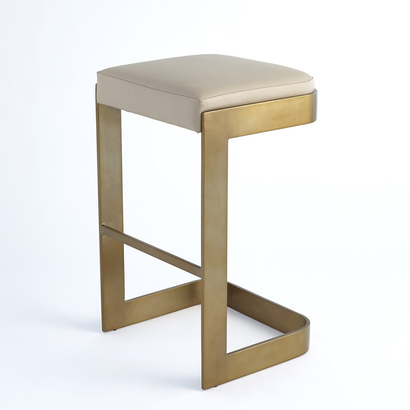 Regan Bar Stool w/Ivory Leather-Antique Brass, Bar Stool ( 30" Seat Height ), Ivory, Brass