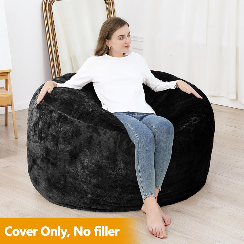 Bean Bag Covers Only, Adult Bean Bag Couch Cover for Reading, Black Polyester, 26" H x 59" W x 59" D