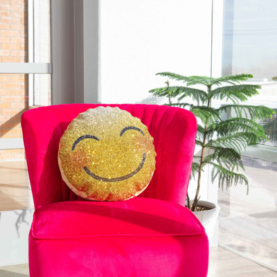 Sparkles Home Luminous Smiley Emoji Throw Pillow | Rhinestones, Velvet Cover, Plush Polyester Filling