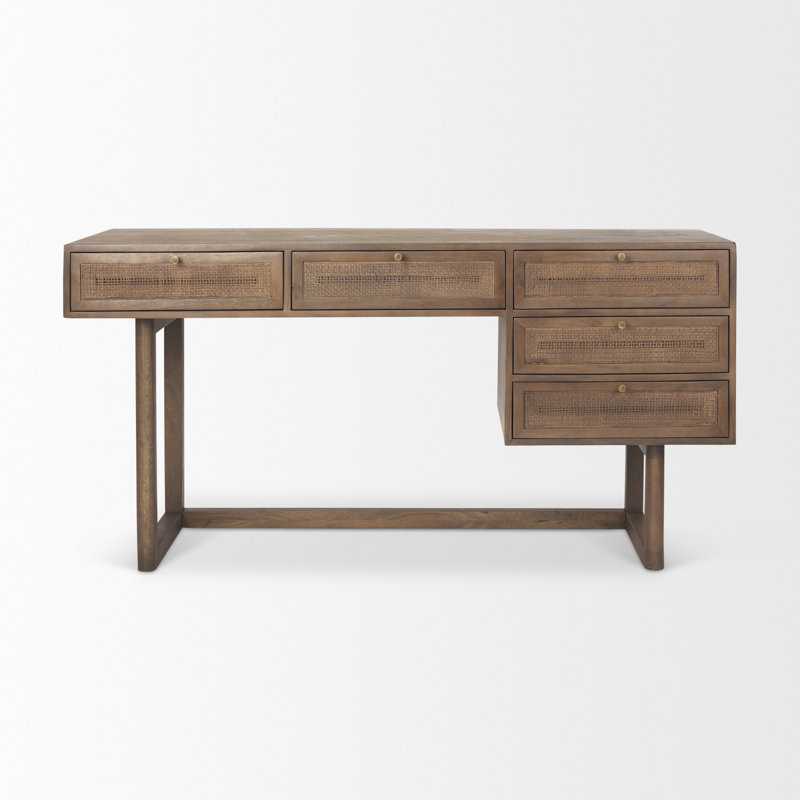 Solid Wood Writing Desk, Medium Brown