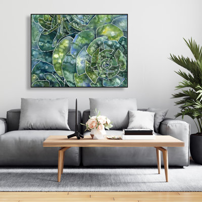 «Abstract Succulents», art encadré vert sur toile