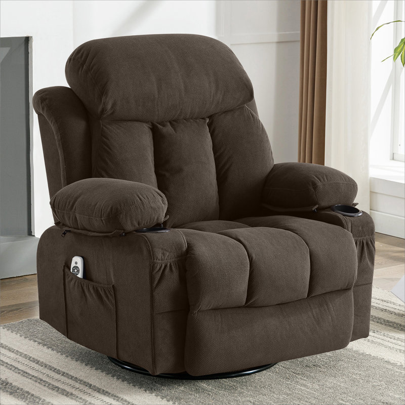 Canapé inclinable et chauffant, avec port USB et 2 porte-gobelets dans les poches latérales, Brun