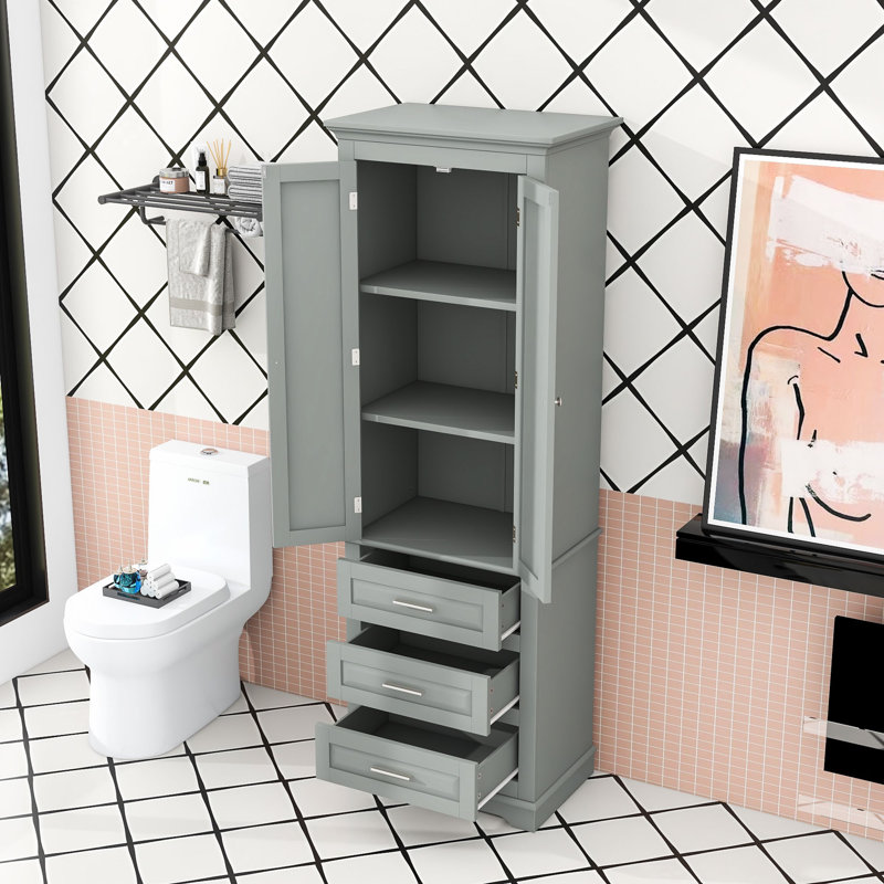 Armoire de salle de bain avec 3 tiroirs et tablettes réglables, H 70,9 po x l 24,9 po x P 15,9 po, Gris