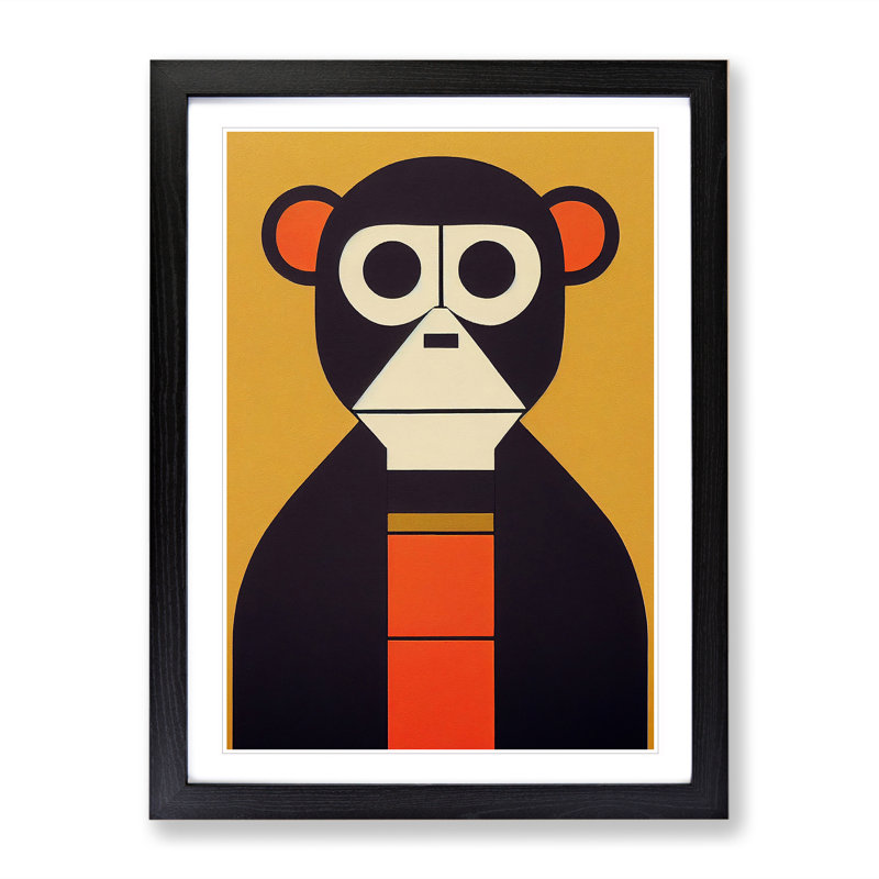 Abstract Monkey Art No.1 - Wall Art, 34cm H x 25cm W, Black Picture Frame, White