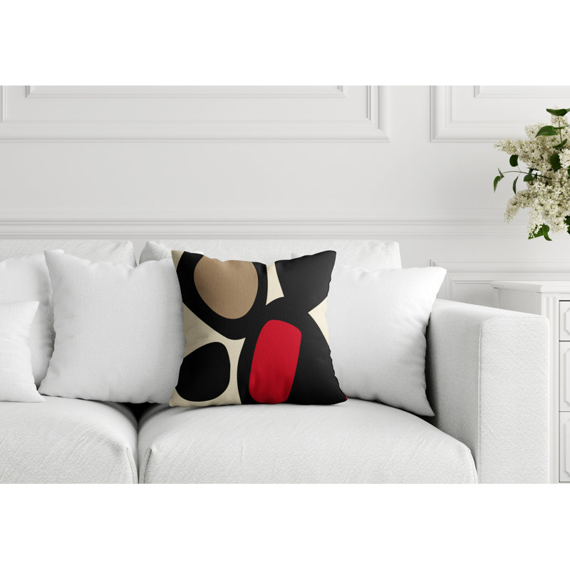 Lara Abstract Outdoor Reversible Throw Pillow, 19" x 19", Red/Off White