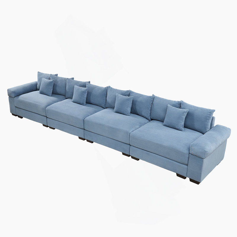 170" Oversized Cloud Modular Sectional Couch, Premium Corduroy 4-Seater Extra-Thick Armrests, Good Resilience Cushion, 12 Throw Pillows, Ergonomic Design, Easy Assembly,For Living Rooms,Blue