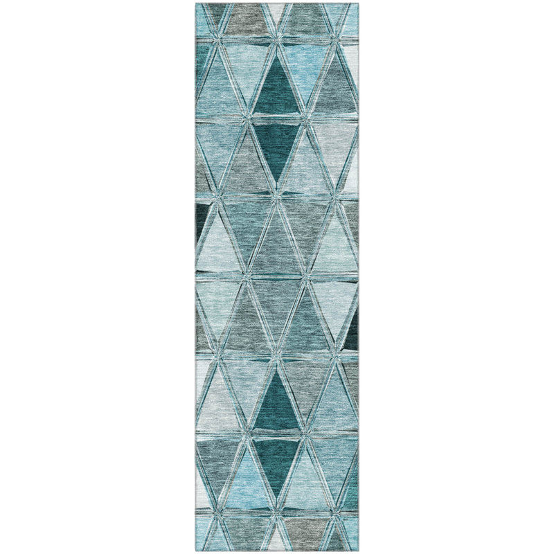 Tapis bleu sarcelle lavable à la machine Premium Prisco, Tapis de couloir 2 pi 3 po x 7 pi 6 po