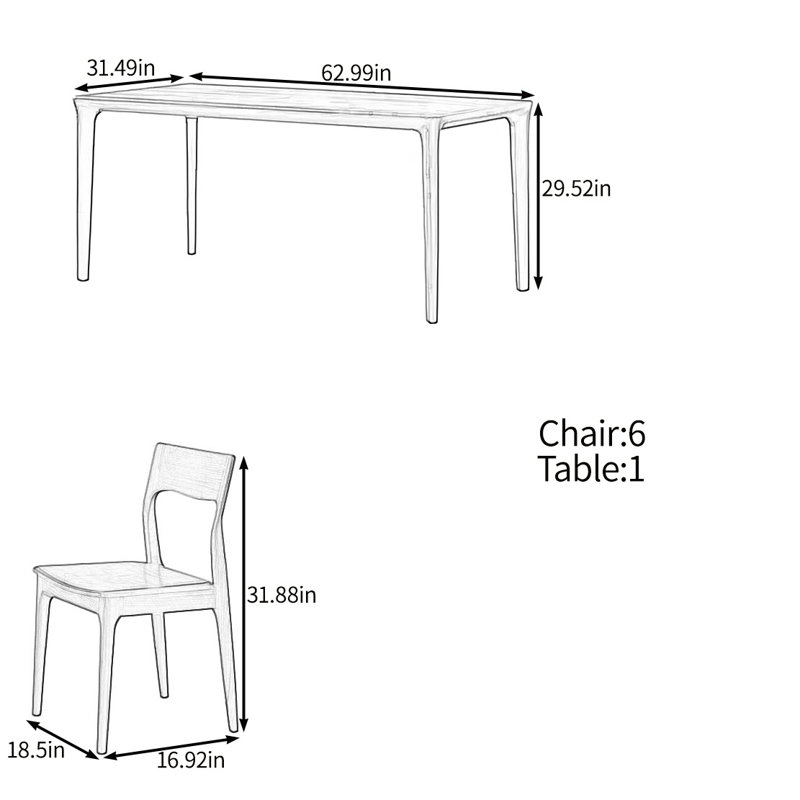 Ensemble de table rétro en noyer noir, H 29,52 po x L 62,99 po x l 31,49 po