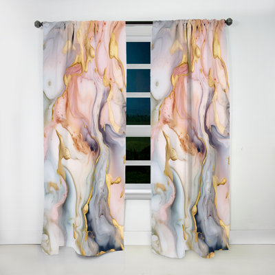 Pink and Gold Tender Liquid Ink Art I - Modern Curtain - Velvet Room Darkening - 1 panel