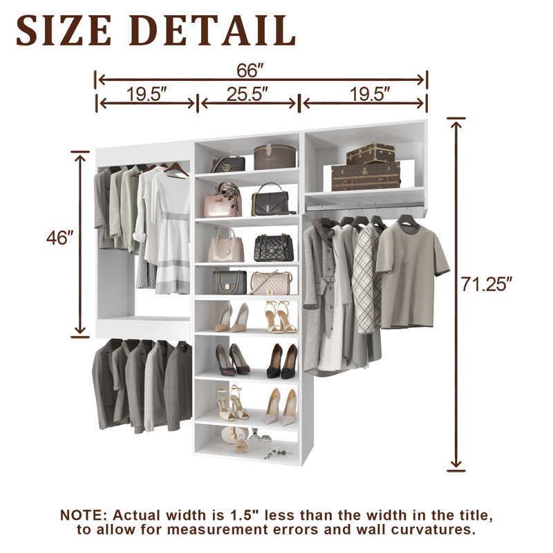 Modular Closet System, Versatile and Customizable Walk-In Design for Efficient Storage and Organization, 66" Wide