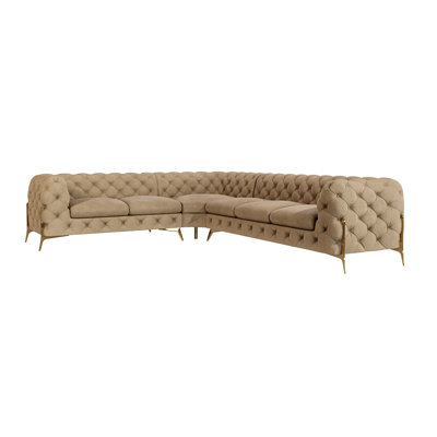 Chesterfield Corner Sofa L-Shape  with Gold Metal Legs