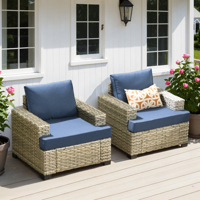 Chaises d'extérieur en osier pour 2 personnes, chaises en rotin toutes saisons 2 places avec coussins confortables