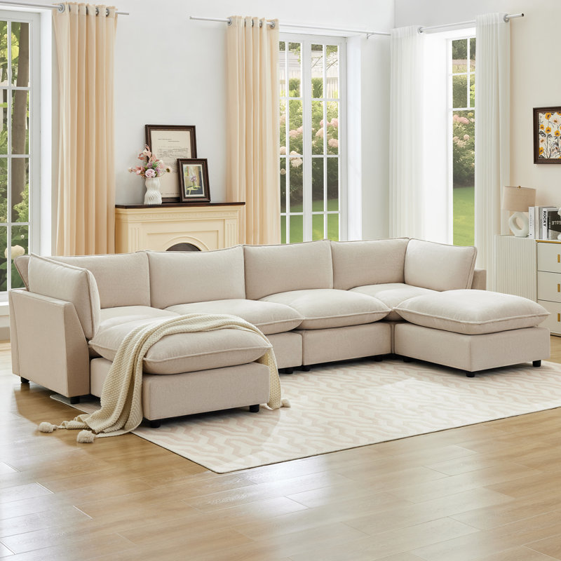 Heffernan Oversized Composable Modular Sofa, Beige Chenille, 33.10" H x 138.29 x 68.9" D