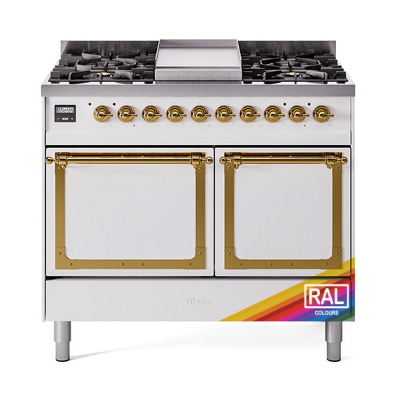 ILVE Nostalgie II Series Noblesse 40 inch Dual Fuel Range with 6 Sealed Burners (Glass Door), Brass, Natural Gas