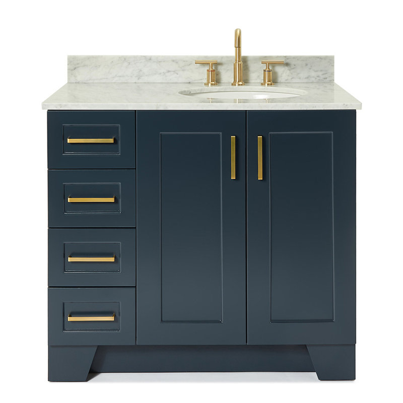 ARIEL TAYLOR 37 IN RIGHT OFFSET SINGLE OVAL SINK VANITY, Midnight Blue, Right, Oval 
