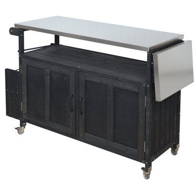 Chariot-bar d'extérieur portatif en bois massif avec armoire de rangement
