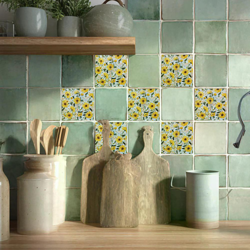 7" x 7" Floral Vinyl Peel and Stick Mosaic Tile