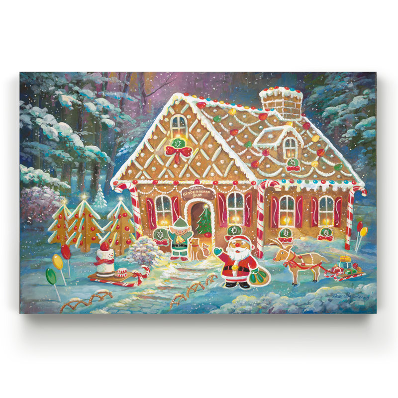 «Santa's Ginger Workshop» par Parvez Taj, reproduction d'art sur toile tendue, H 32 po x l 24 po x P 1 po