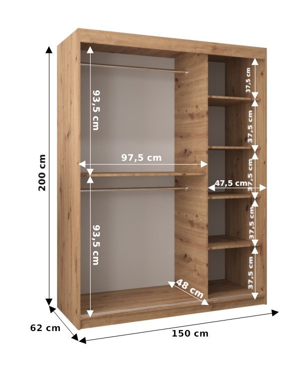 Natalie 2 Door Manufactured Wood Wardrobe, 200 cm H x 150 cm W x 62 cm D, Matt white