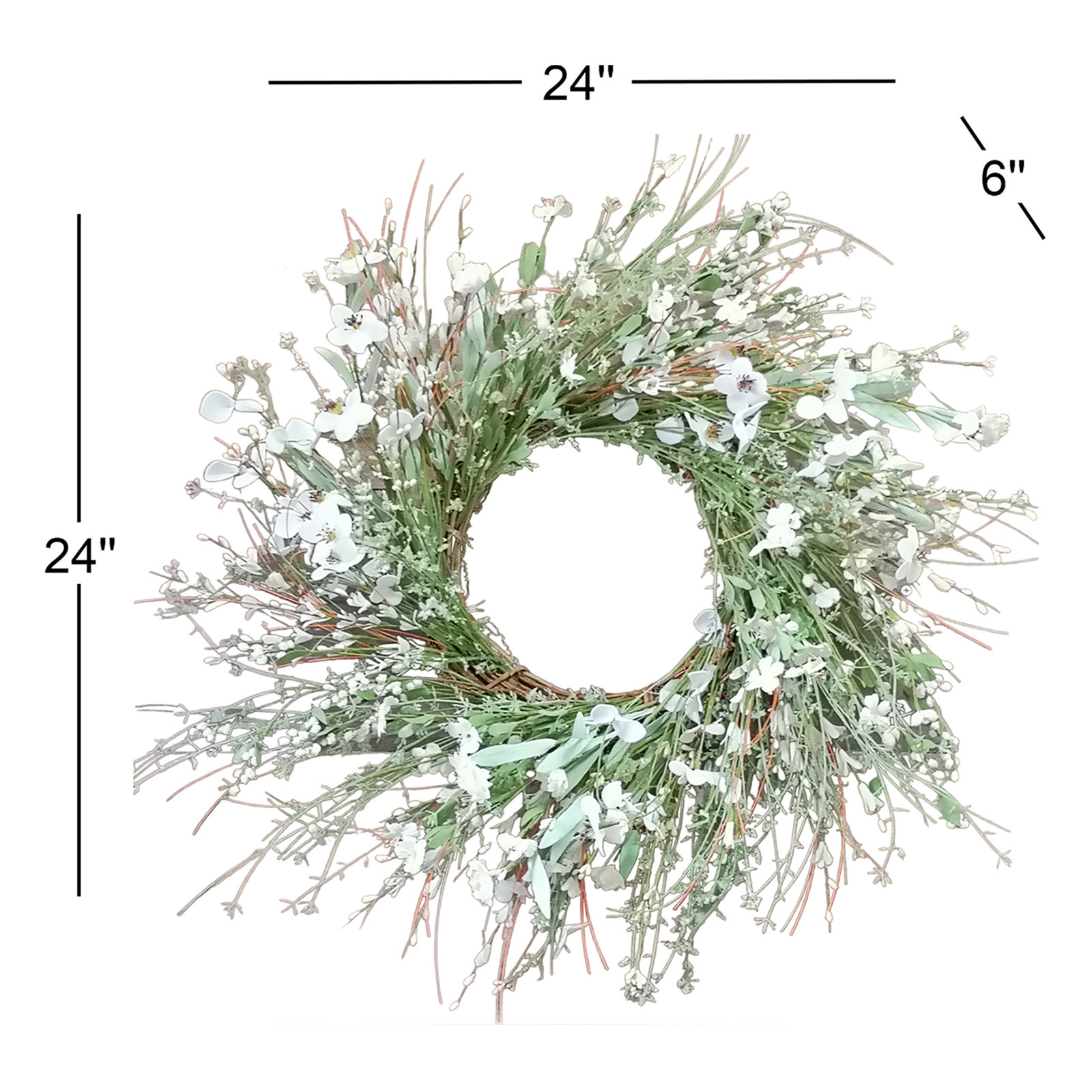 24" Handcrafted White Floral Wreath