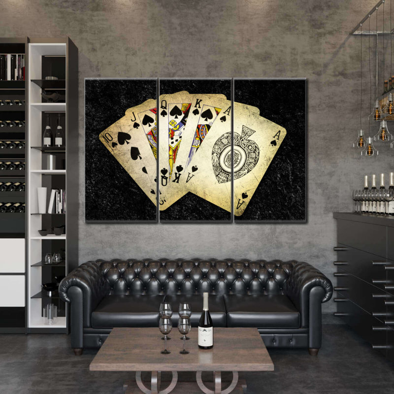 Poker Spade - 3 pièces sur toile tendue, H 48 po x l 74 po x P 1,25 po