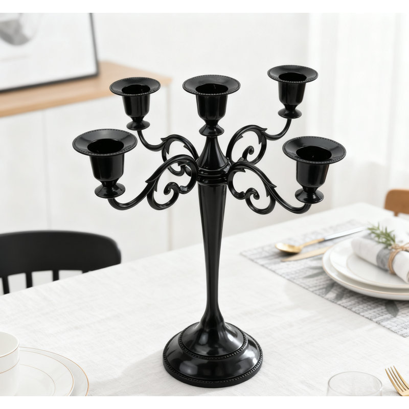 5-Arm Metal Candelabra Holder For Taper And Pillar Candles, 10.6 Inch Tall Decorative Candle Stand Centerpiece For Wedding And Home Decor